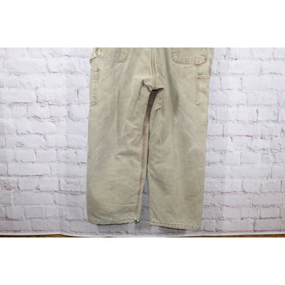 Vintage! Carhartt Bib Overalls Tan Double Knee Insulated Distressed 46x30